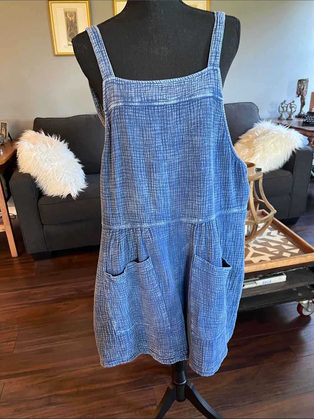 Gauze, shortall romper, 100% cotton, soft and light. Size L